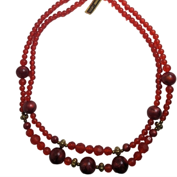 Jewelry - Vintage Genuine Lucite Double-Strand‎ Red Bead Necklace – Made in Hong Kong